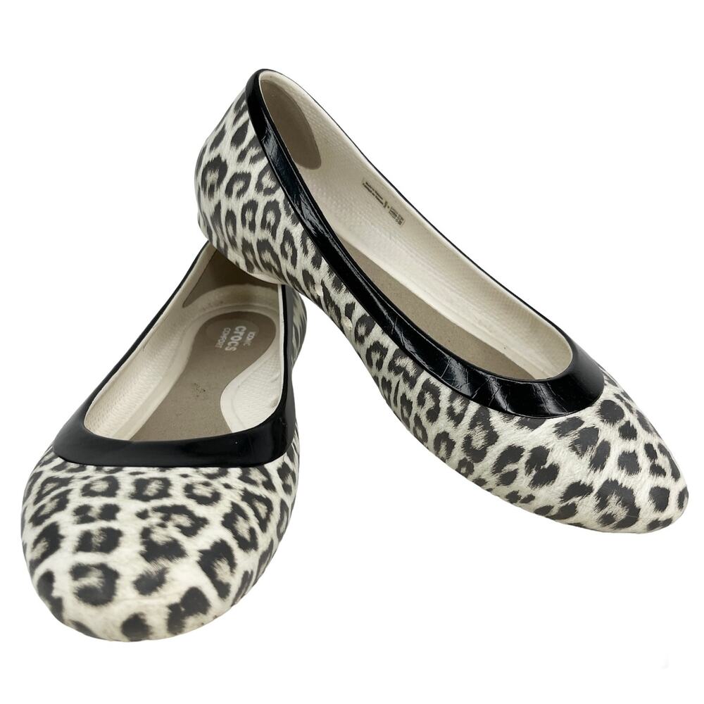 Crocs Lina Ballet Flats 6 Leopard Cream Black